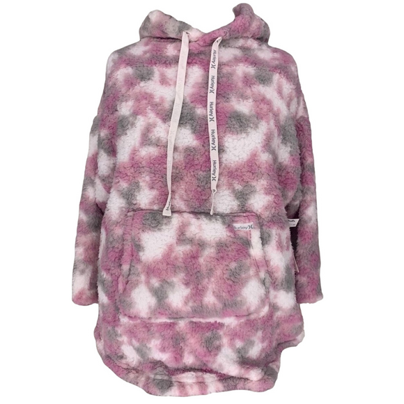 Hurley Tops - Hurley Fleece Camo Kangaroo Pocket Pink White Grey Pullover Boyfriend Hoodie Lrg
